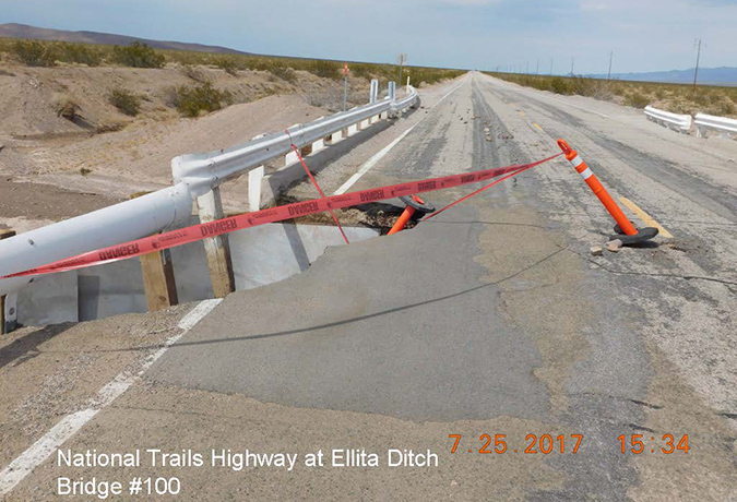A small section of National Trails Highway at Ellita Ditch that has collapsed.