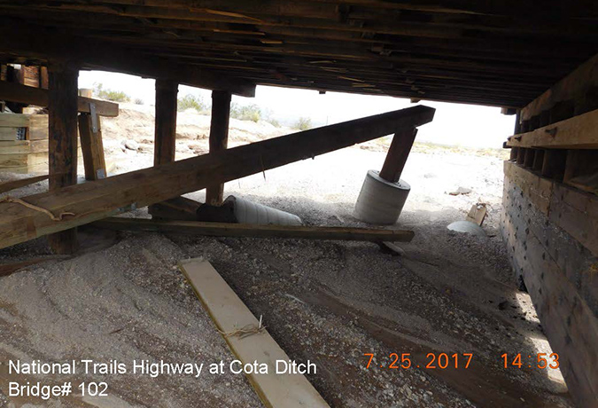 Support beams under National Trails Highway at Cota Ditch.