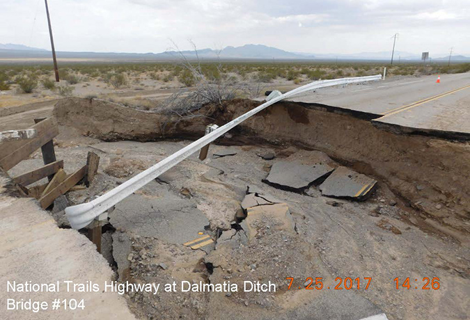 A collapsed section of National Trails Highway at Dalmatia Ditch.