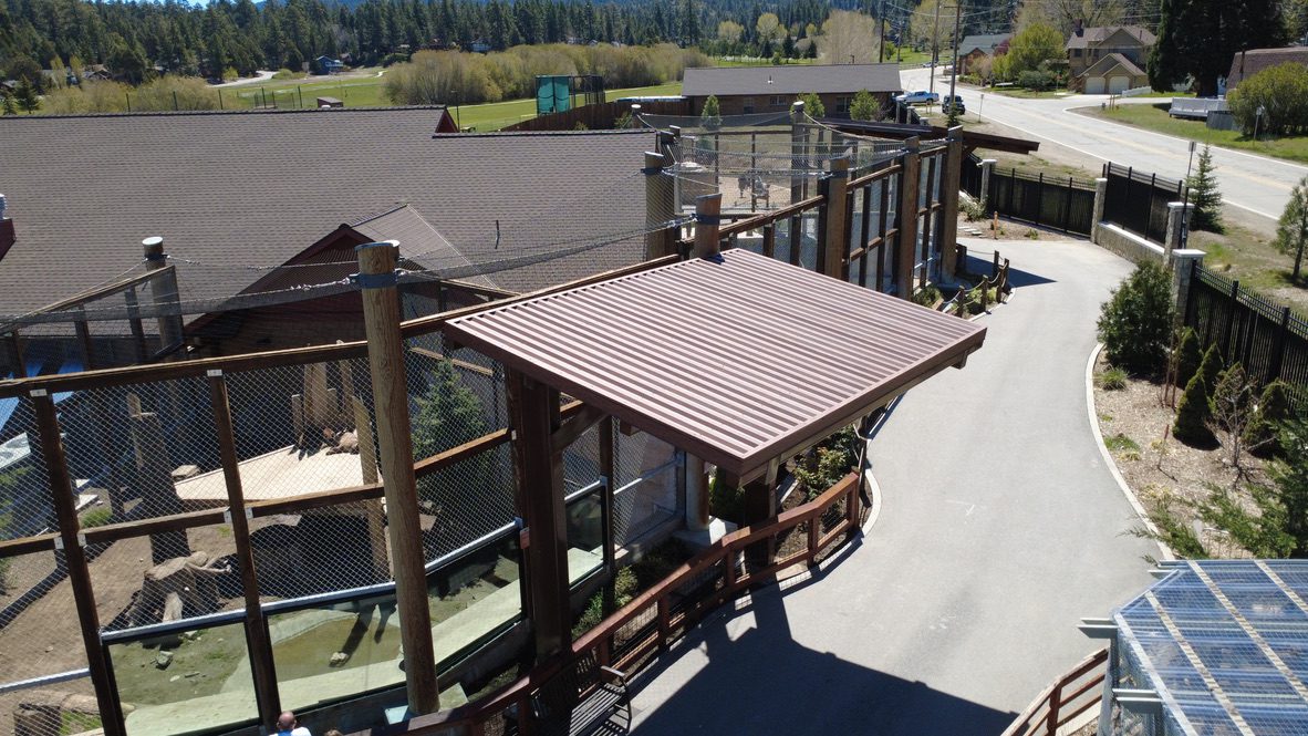 aerial view of shade structure at zoo from ground view